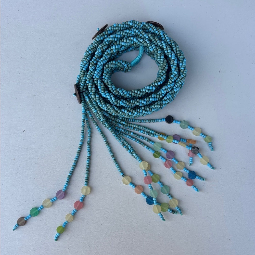 Blue Braided Beaded Red Rope Belt - Picture 3 of 8
